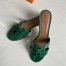 Hermes Oasis Slide Sandals In Green Niloticus Crocodile Shiny Skin