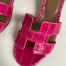 Hermes Oasis Slide Sandals In Rose Red Niloticus Crocodile Shiny Skin