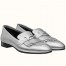 Hermes Women's Royal Loafers In Silver Metallic Lambskin