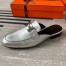 Hermes Trocadero Mules In Silver Nappa Leather