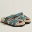 Hermes Women's Chypre Sandals in Blue Suede with Shearling