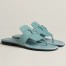 Hermes Galerie Sandals In Vert D'eau Suede Leather