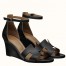 Hermes Legend Wedge Sandals In Black Calfskin