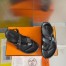 Hermes Inboard Sandals in Black Leather and Ribbon
