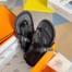Hermes Inboard Sandals in Black Leather and Ribbon