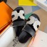 Hermes Women's Chypre Sandals In Canvas with Black Leather