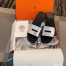 Hermes View Slide Sandals In Silver Epsom Calfskin