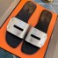 Hermes View Slide Sandals In Silver Epsom Calfskin