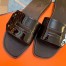 Hermes View Slide Sandals In Black Patent Calfskin