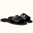 Hermes View Slide Sandals In Black Patent Calfskin