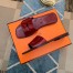 Hermes View Slide Sandals In Red Patent Calfskin