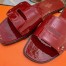 Hermes View Slide Sandals In Red Patent Calfskin