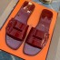 Hermes View Slide Sandals In Red Patent Calfskin