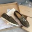 Loro Piana Women's Summer Charms Walk Loafers in Olive Suede Leather