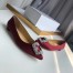 Manolo Blahnik Hangisi Flats In Bordeaux Satin with Crystal Buckle