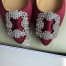 Manolo Blahnik Hangisi Flats In Bordeaux Satin with Crystal Buckle