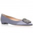 Manolo Blahnik Hangisi Flats In Grey Satin with Crystal Buckle