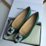 Manolo Blahnik Hangisi Flats In Green Satin with Crystal Buckle