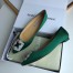 Manolo Blahnik Hangisi Flats In Green Satin with Crystal Buckle