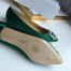 Manolo Blahnik Hangisi Flats In Green Satin with Crystal Buckle