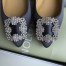 Manolo Blahnik Hangisi Flats In Navy Satin with Crystal Buckle