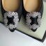 Manolo Blahnik Hangisi Flats In Black Satin with Crystal Buckle