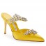 Manolo Blahnik Lurum Crystal 90mm Mules In Yellow Satin