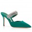 Manolo Blahnik Lutara Crystal 90mm Mules In Green Satin