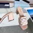Prada Heeled Slide Sandals 65mm in Beige and White Fabric