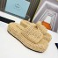 Prada Crochet Flatform Slides in Beige Raffia-effect Yarn