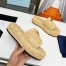 Prada Crochet Flatform Slides in Beige Raffia-effect Yarn