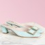 Roger Vivier Belle Vivier Metal Buckle Mules in Blue Patent Leather