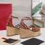 Valentino Raflower Wedge Sandals in Brown Calfskin