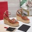 Valentino Raflower Wedge Sandals in Brown Calfskin