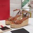 Valentino Raflower Wedge Sandals in Brown Calfskin