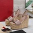 Valentino VLogo Cut-out Espadrille Wedge Sandals in Beige Leather 