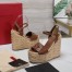 Valentino VLogo Cut-out Espadrille Wedge Sandals in Brown Leather