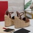 Valentino VLogo Cut-out Espadrille Wedge Sandals in Brown Leather