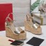 Valentino VLogo Cut-out Espadrille Wedge Sandals in Gold Metallic Leather