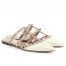 Valentino Rockstud Flat Mules In White Patent Leather