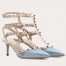 Valentino Rockstud Caged Pumps 65mm In Blue Patent Leather